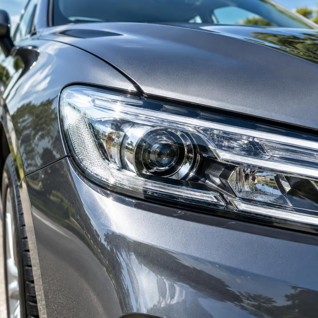 Crystal-clear headlight and glossy grey paint